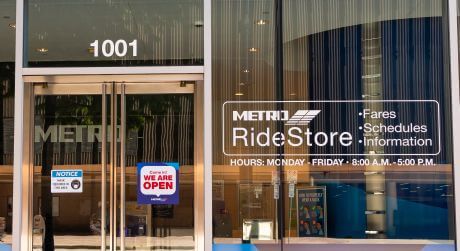 Entrance to METRO RideStore at 1001 Travis Street in downtown Houston