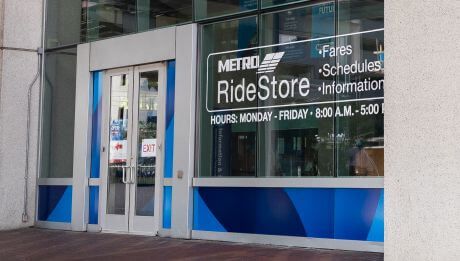 Entrance to METRO RideStore location at 1900 Main Street in downtown Houston